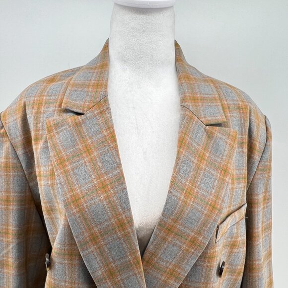 🧥 Steve Madden Women's Oversized Double Breasted Plaid Blazer Jacket – Size L - Picture 4 of 12